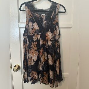 Free People Black Floral Lace Trim Asymmetrical Sleeveless Slip Dress